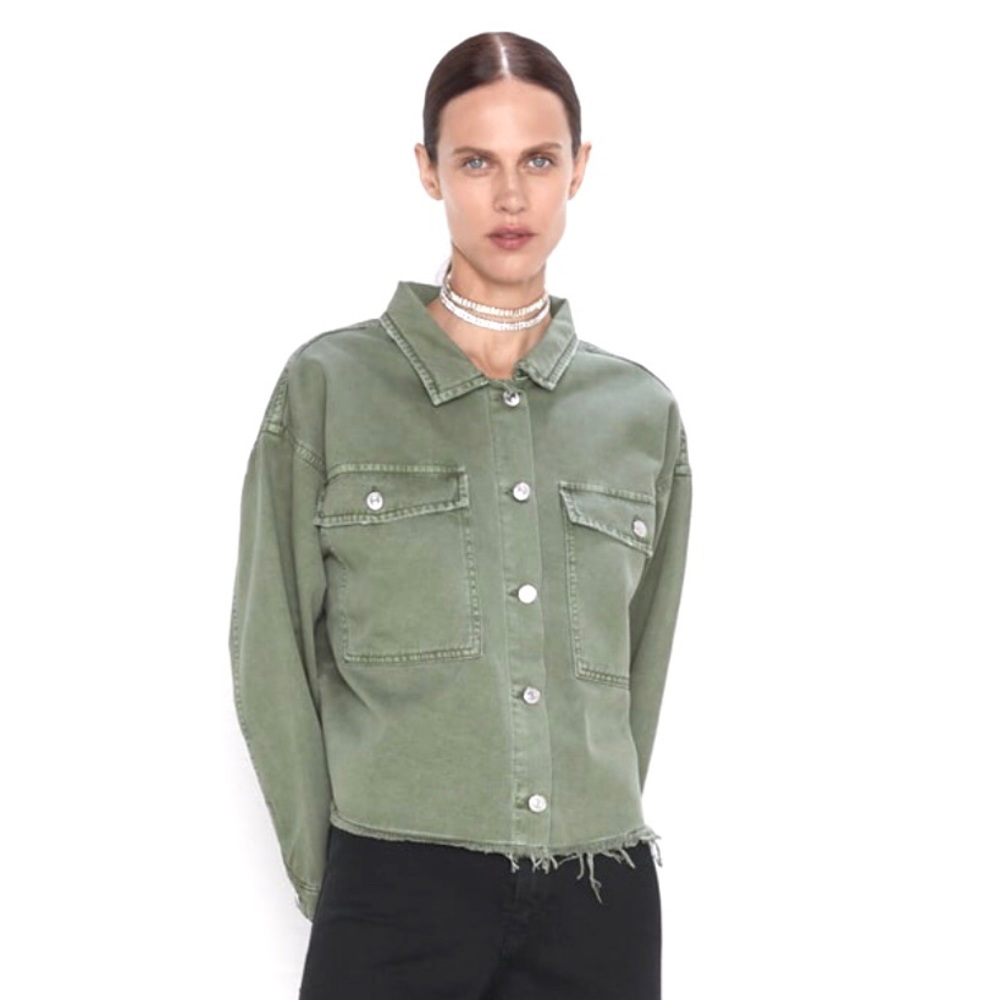 Zara Distressed Jacket with Pockets in Khaki